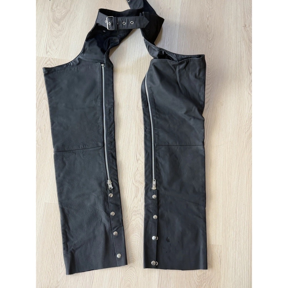Xelement Leather Motorcycle Chaps Mens 36 Black Biker Riding Zip Snap